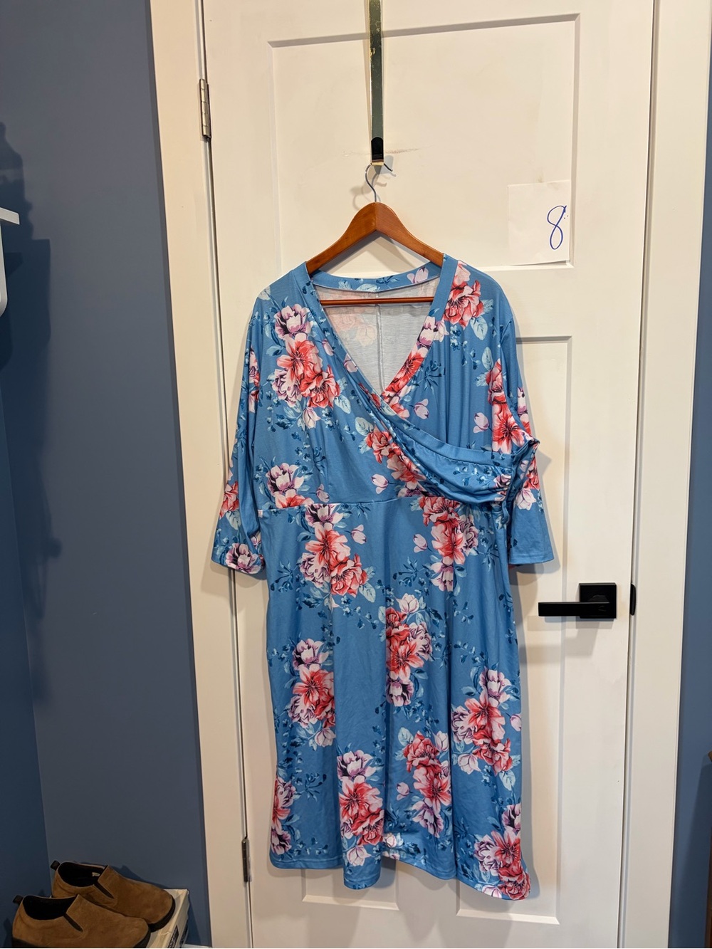 Blue Floral Long-Sleeve Wrap Dress